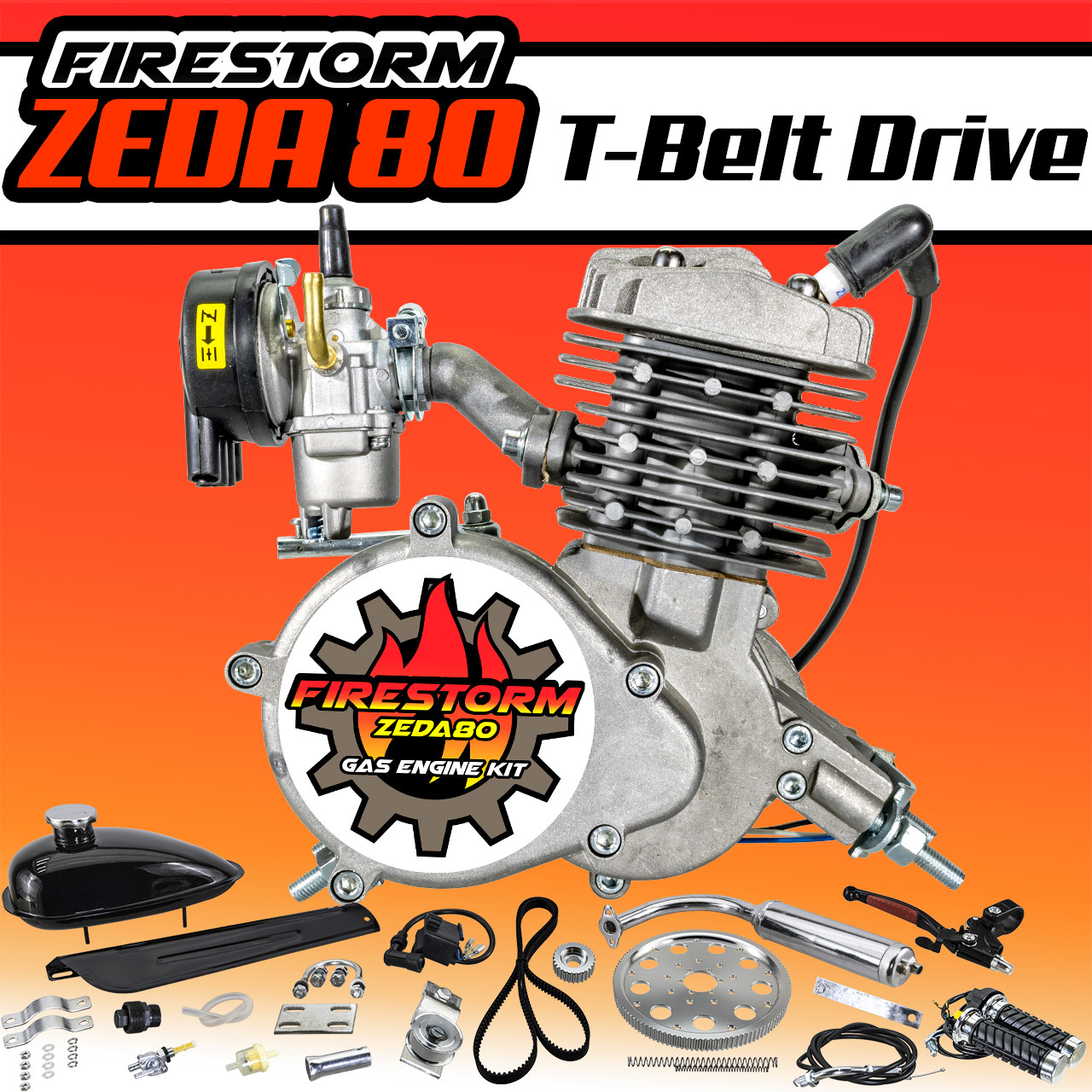 Zeda 80 CNC T-Belt Drive Complete 2 Stroke 80cc Bicycle Engine Kit 