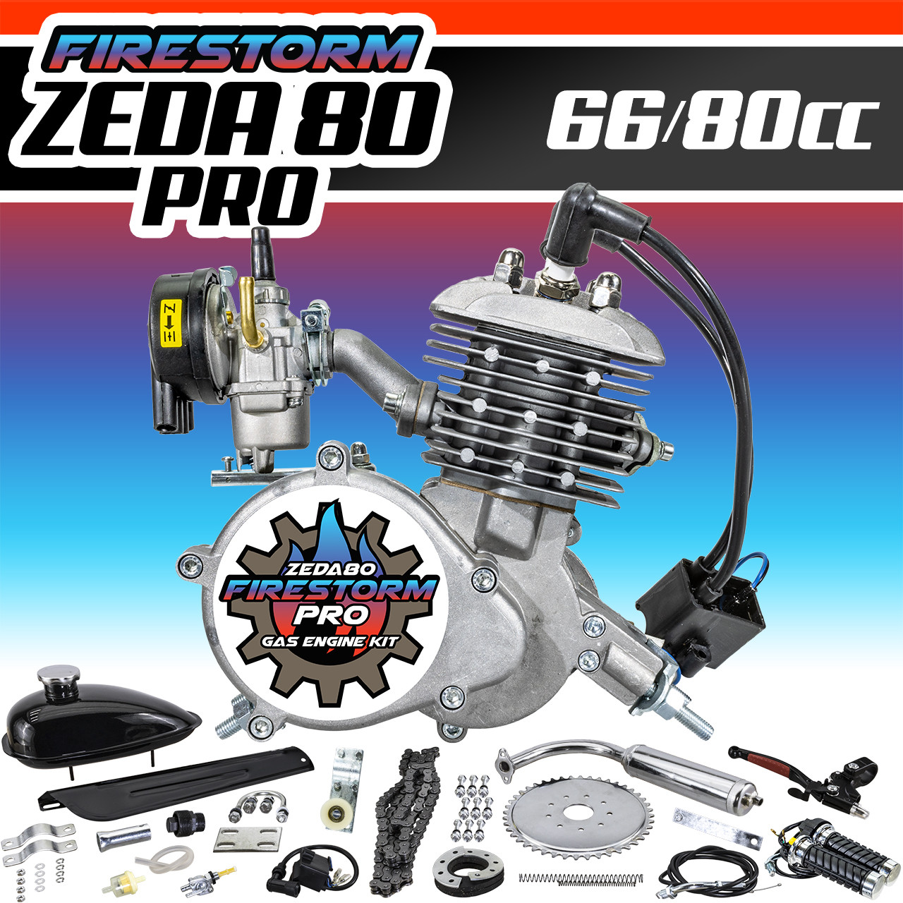 New Zeda 80 Pro Complete 80cc 2 Stroke Dual Spark Plug Motorized