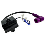 CDI ignition, purple cap, black wire, black body on white background