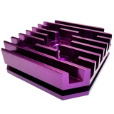 purple anodized super cooling head angled view with white background