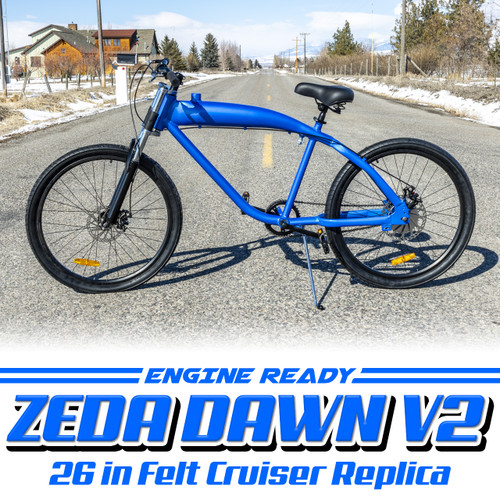 Zeda Dawn V2 Engine-Ready Motorized Bicycle - Built In Gas Tank - 26 Inch  Felt Faker Cruiser Replica Gas Frame Bike