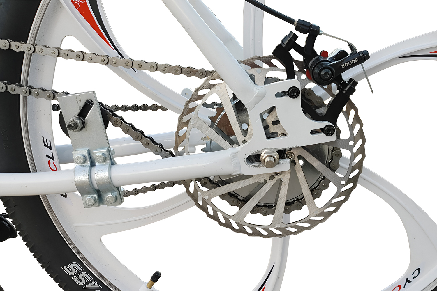 Disc brake close-up for motorized bike
