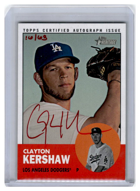 2012 TOPPS HERITAGE CLAYTON KERSHAW RED AUTO HAND #D 16/63