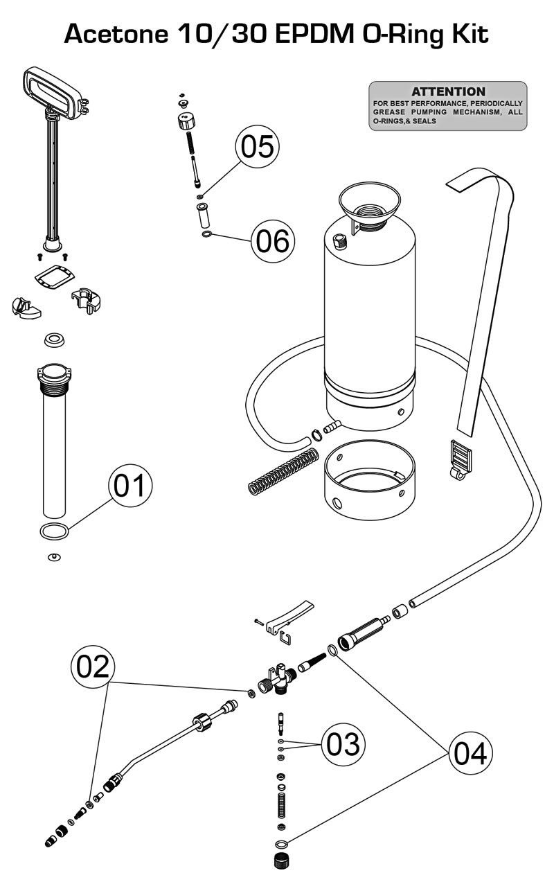 Acetone sprayer o-ring diagram