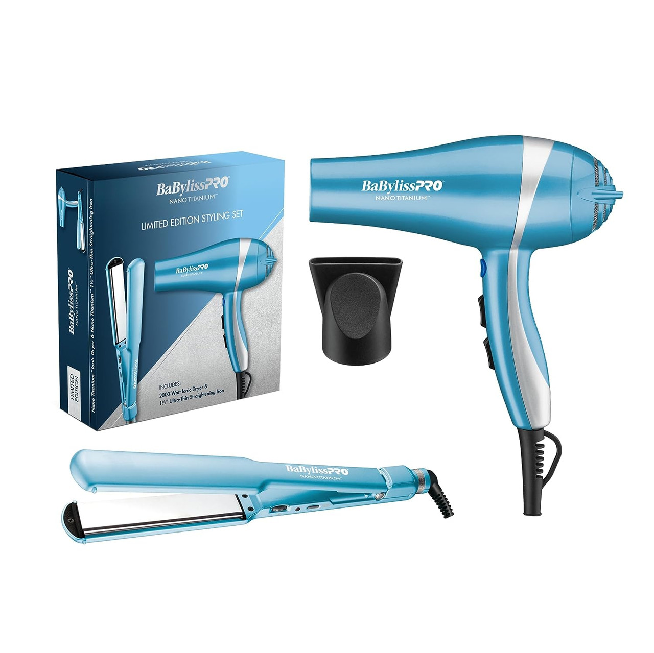 BaBylissPRO Nano Titanium Ionic Hair Dryer & Ultra Thin Flat Iron