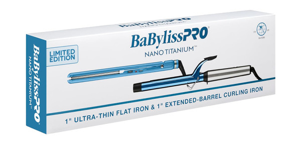 BabylissPro 1" Extended Barrel Curling Iron & 1" Ultra Thin Flat Iron Set BNTPP62UC 