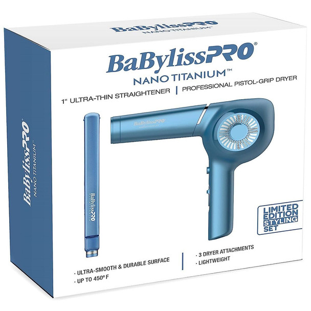 BaBylissPRO Nano Titanium Pistol-Grip Dryer & Ultra-Thin Straightening Iron Limited Edition Styling Set