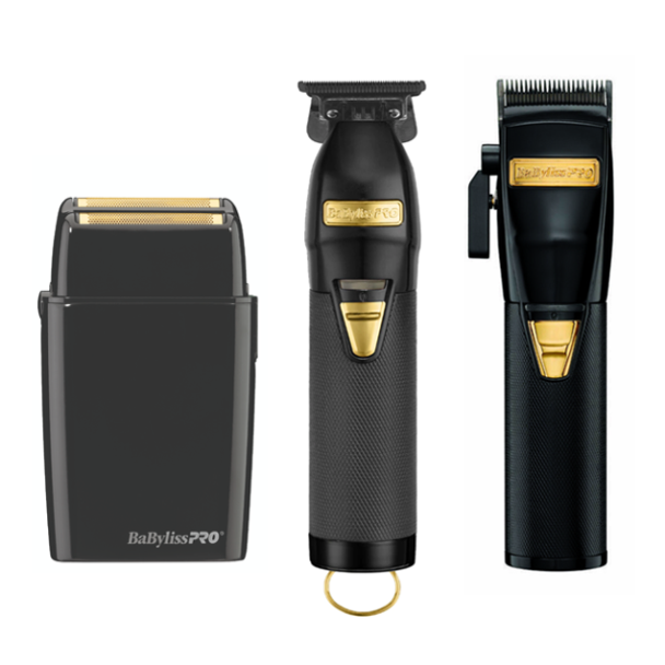 BaByliss Pro Black FX Clipper, Skeleton FXTrimmer, and Double Foil Shaver Combo