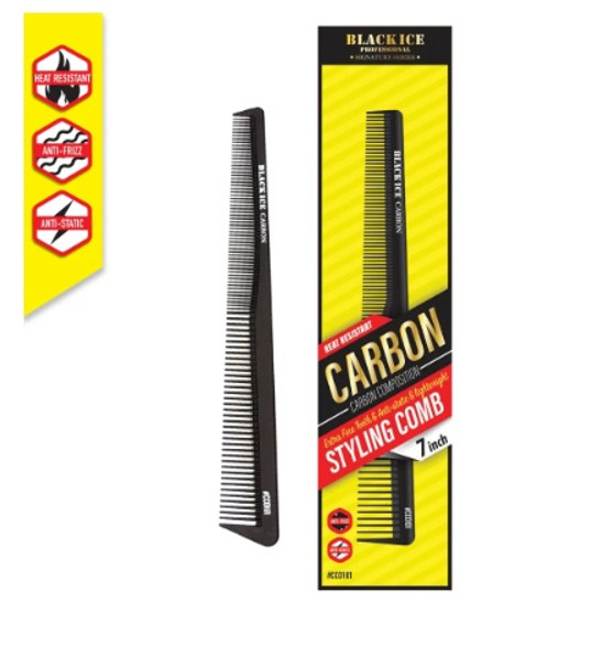 Black Ice Professional Carbon Styling Comb 7"