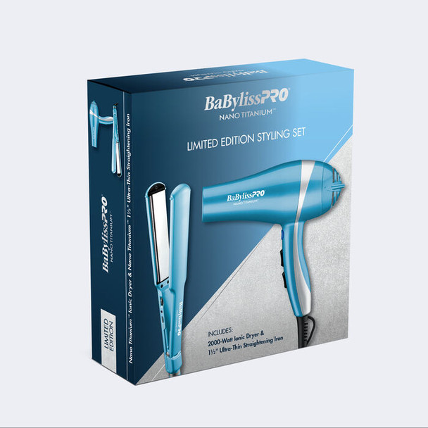 BaBylissPRO Limited Edition Nano Titanium Ionic Dryer & 1 1/2" Ultra Thin Flat Iron Styling Set (BNTPP58)