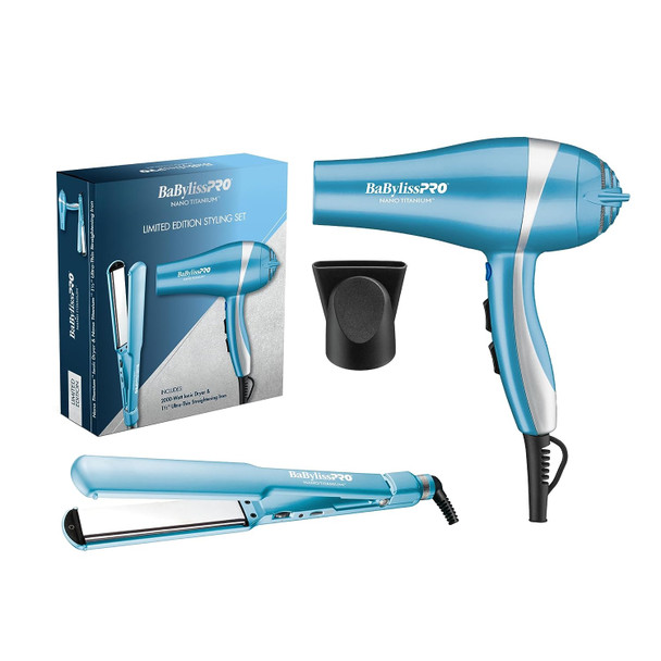BaBylissPRO Limited Edition Nano Titanium Ionic Dryer & 1 1/2" Ultra Thin Flat Iron Styling Set (BNTPP58)