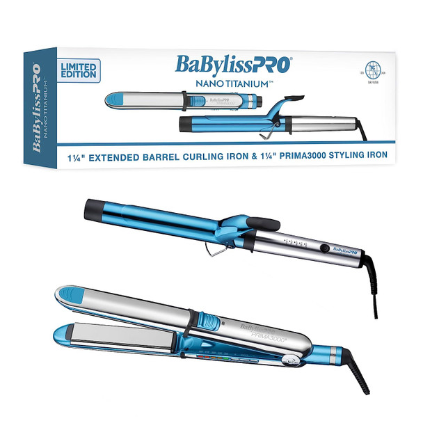 BaBylissPRO Limited Edition Nano Titanium Prima3000 1 1/4" Flat Iron & Extended Barrel Curling Iron (BNTPP54UC)