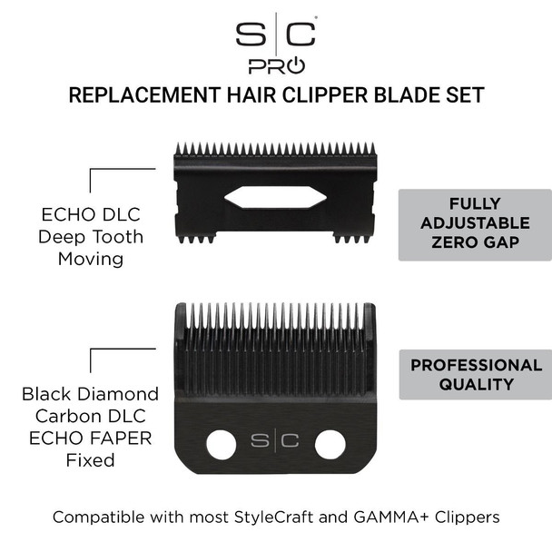 Stylecraft Replacement Echo Fixed DLC Hair Clipper Blade with DLC Deep Tooth Cutter Set SC545BL

