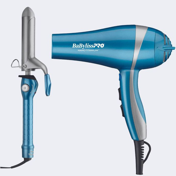 BaBylissPRO Limited Edition Nano Titanium Ionic Dryer & 1" Spring Curling Iron Styling Set (BNTPP68)