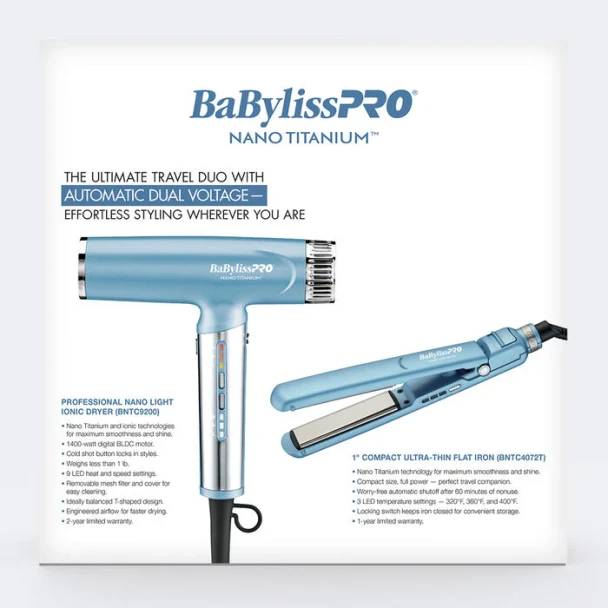 BaBylissPRO Limited Edition Nano Titanium Ionic Dryer & 1" Compact Flat Iron Set (BNTPP79)