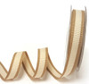 Ivory Bold Stripe with Tan Edge Ribbon, 15mm wide (Sold Per Metre)