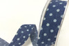 Polka Dot Blue Denim Style Ribbon with Frayed Edge, 25mm wide (Sold Per Metre)