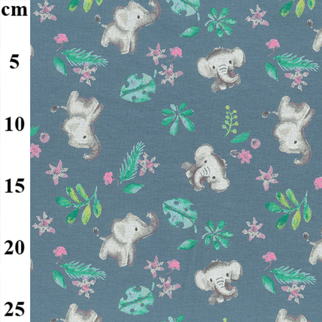 Elephant Print on Dusty Blue Cotton Jersey Fabric, 150cm/59in wide, Sold Per HALF Metre