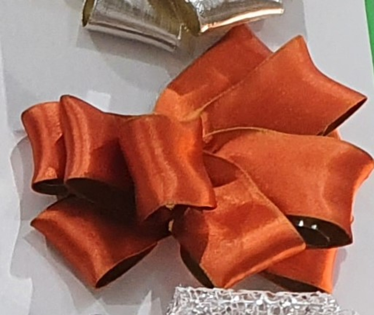 Autumn Orange and Sage Green Reversible Satin Ribbon with Wired Edge, 38mm wide (Sold Per Metre)