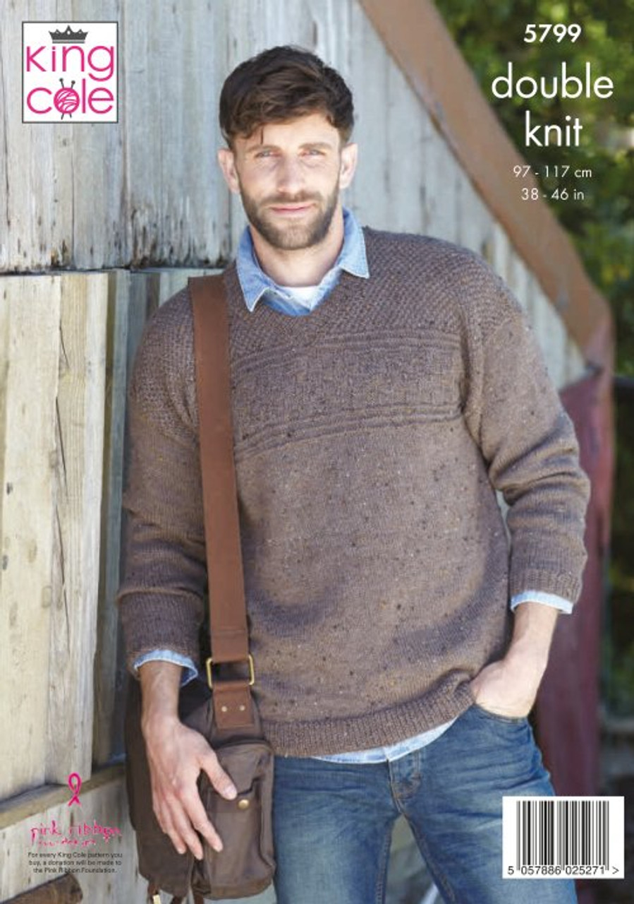 5799 - Men's Round & V Neck Sweaters: Knitted in Homespun DK  -97-117cm / 38-46in