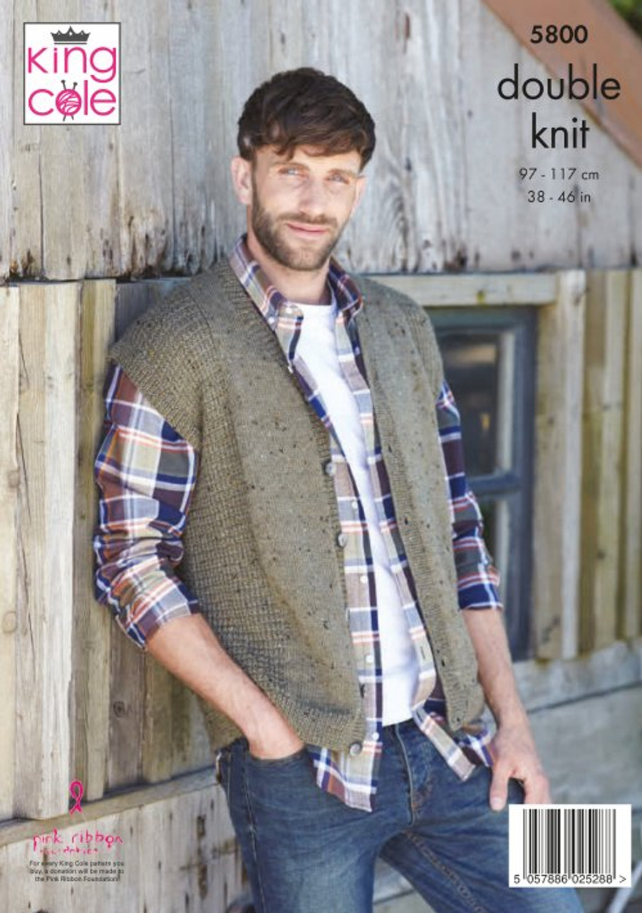 5800 - Mens Waistcoat & Tank: Knitted in Homespun DK 97-117cm / 38-46in