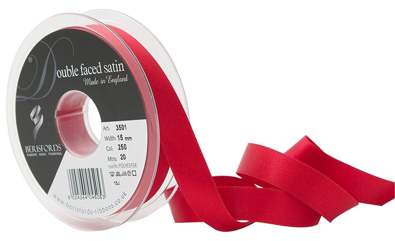 15mm 250 Red Double Satin Berisfords Ribbon ( Sold per Metre)