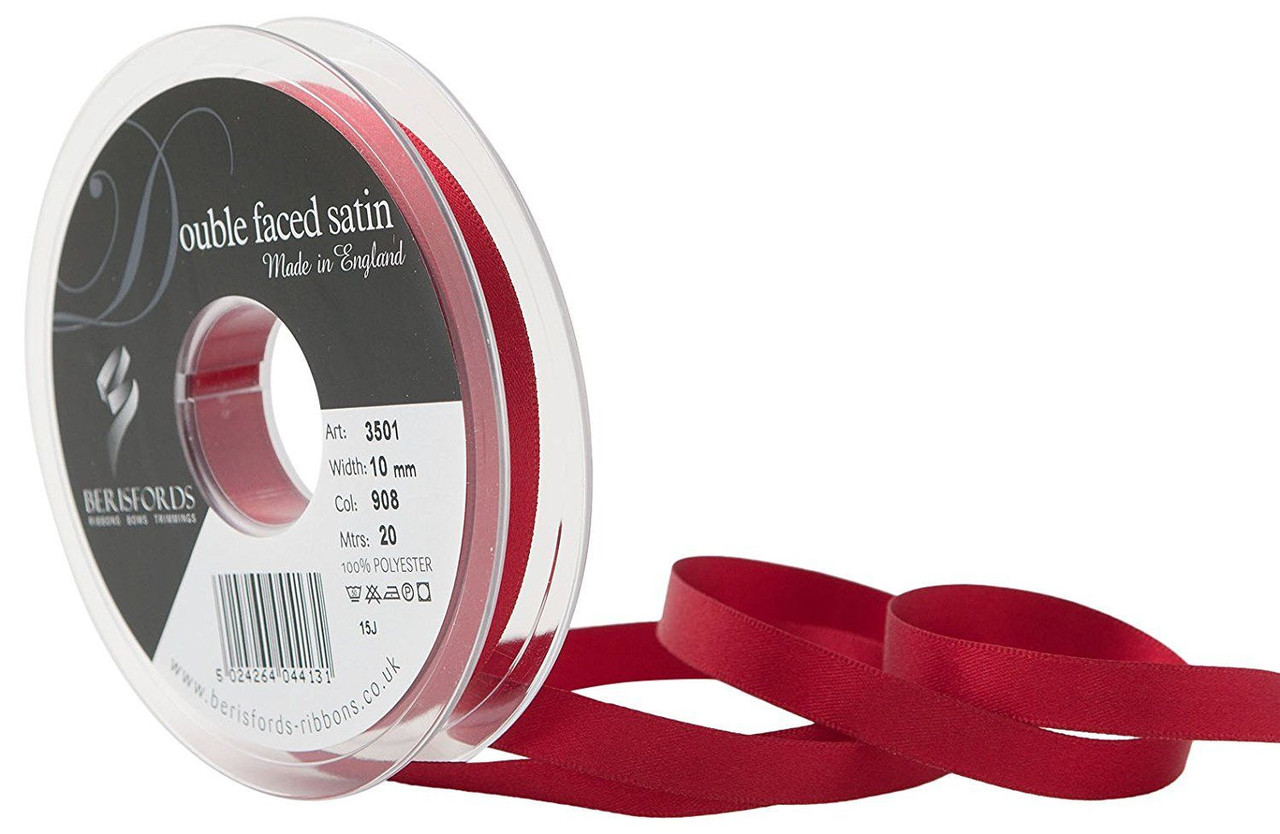 10mm 908 Scarlet Berry Double Satin Berisfords Ribbon ( Sold per Metre)