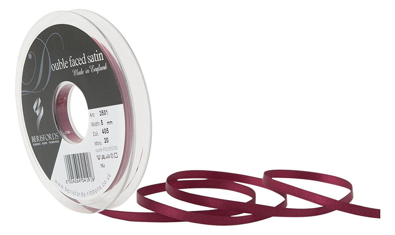 5mm 405 Burgundy Double Satin Berisfords Ribbon ( Sold per Metre)