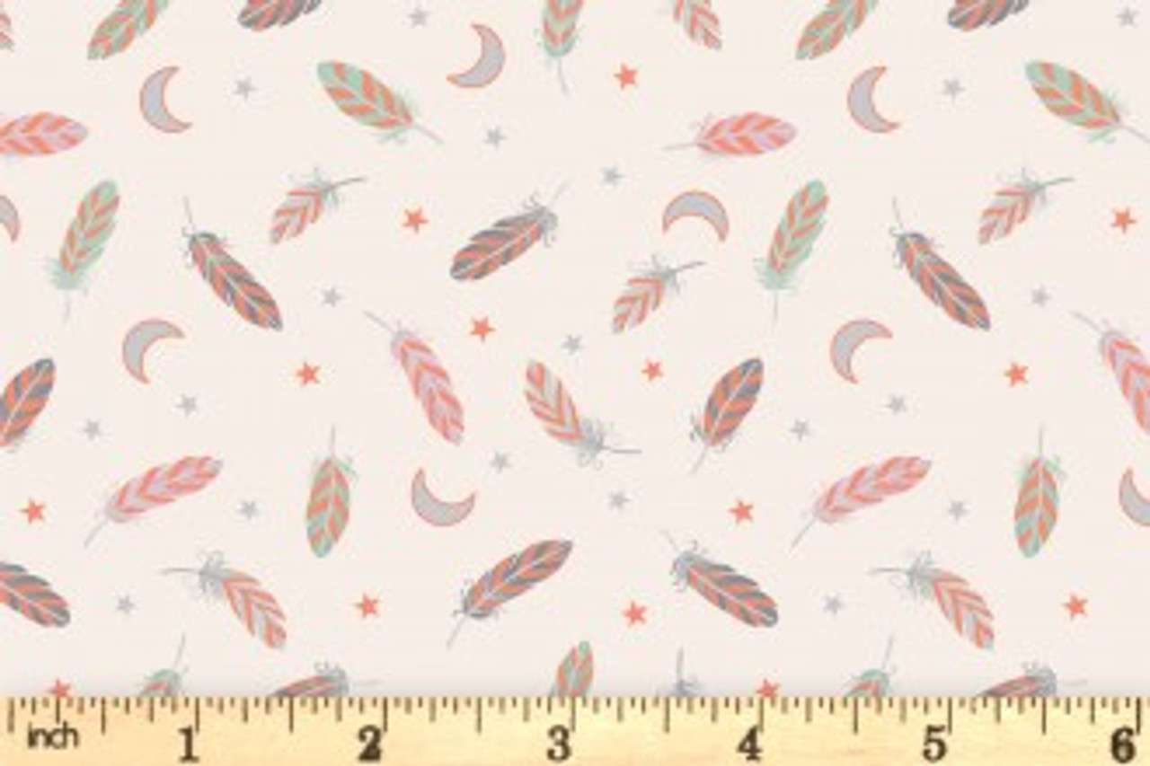 Enchanted - Feathers and Stars - Cream with Copper Metallic 45" / 112cm Width ( Sold Per Half Metre)