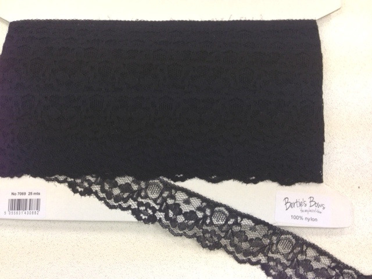 Black 30mm Floral Scalloped Nylon Lace - (Sold by the Half Metre)