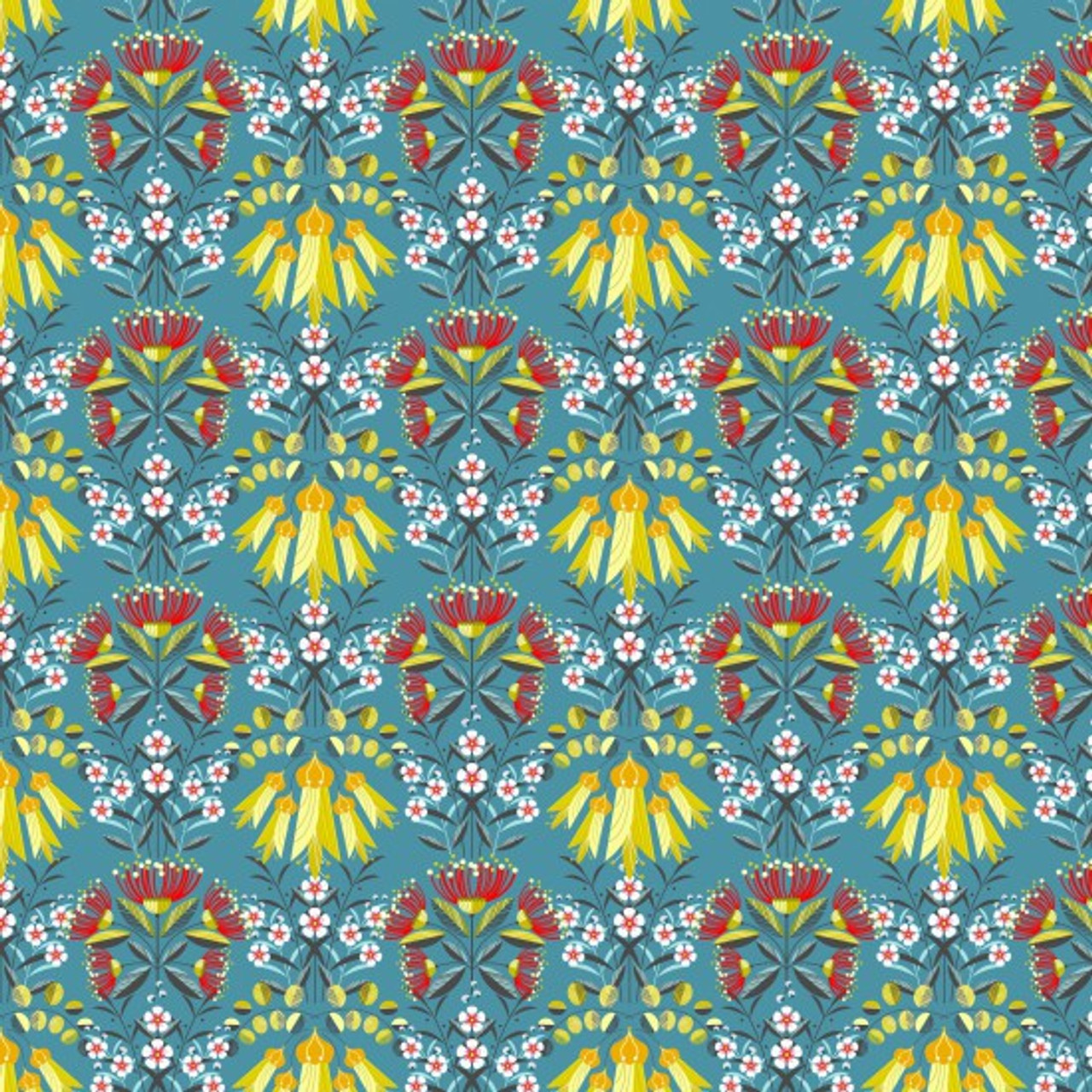 NATIVE BLOOM -FLOWERS 100% Cotton Fabric -112cm/44in wide, Sold Per HALF Metre