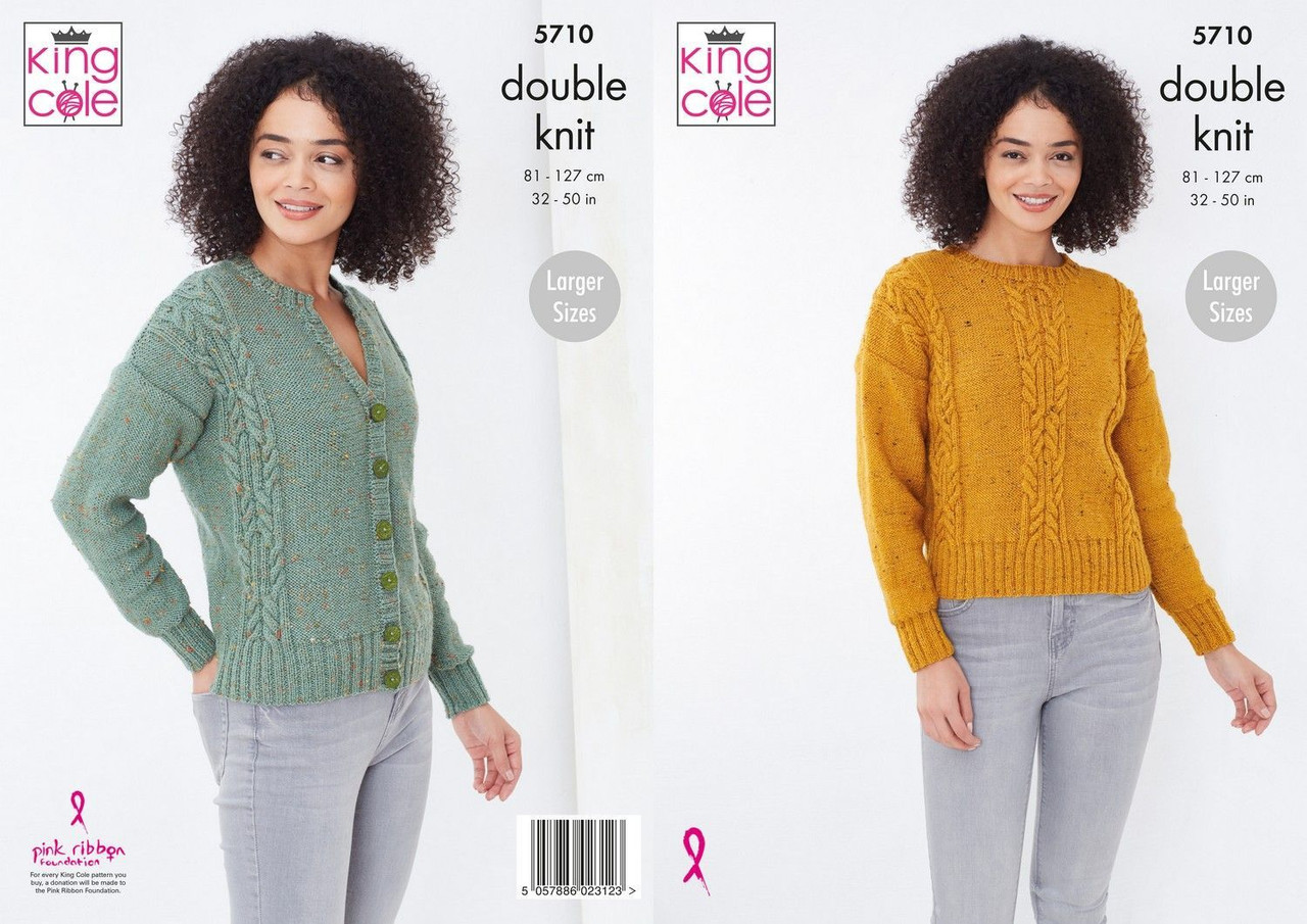 5710 - New Sweater and Cardigan in King Cole Big Value Tweed DK ( 81-127cm/32-50in)
