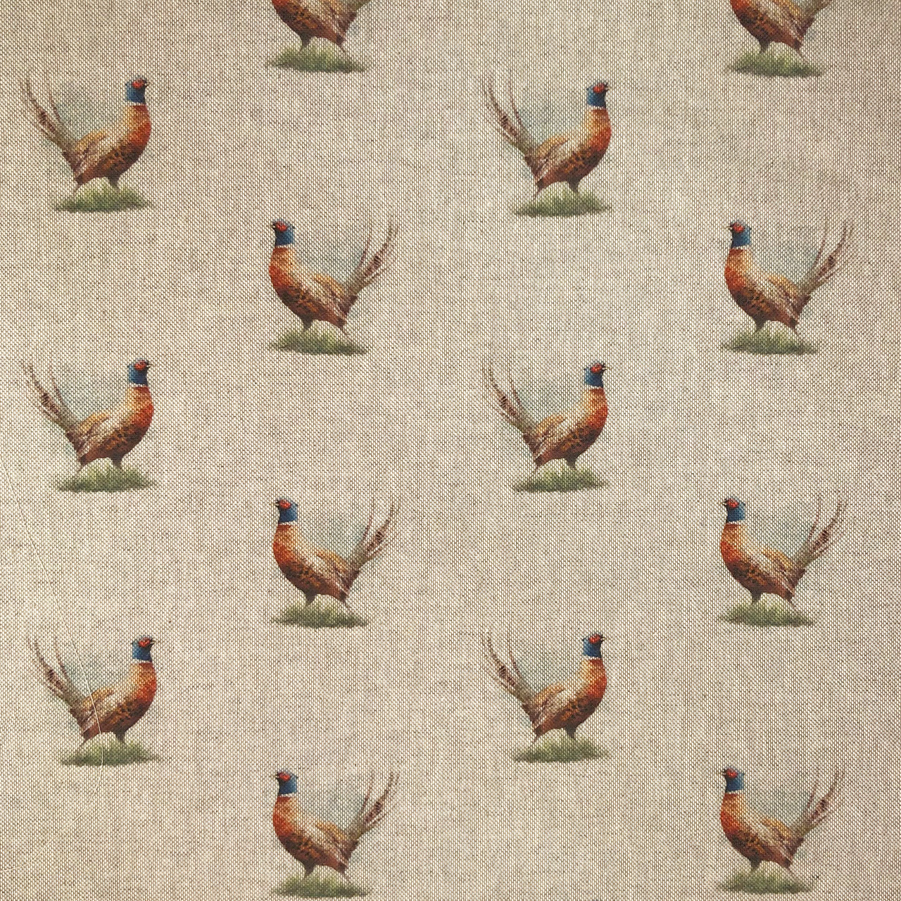 All Over Pheasant-  Digital Print on Natural Linen-Look Panama Fabric, 140cm/55in wide, Sold Per HALF Metre