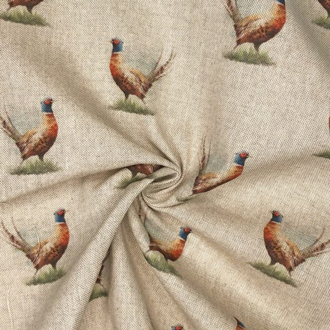 All Over Pheasant-  Digital Print on Natural Linen-Look Panama Fabric, 140cm/55in wide, Sold Per HALF Metre