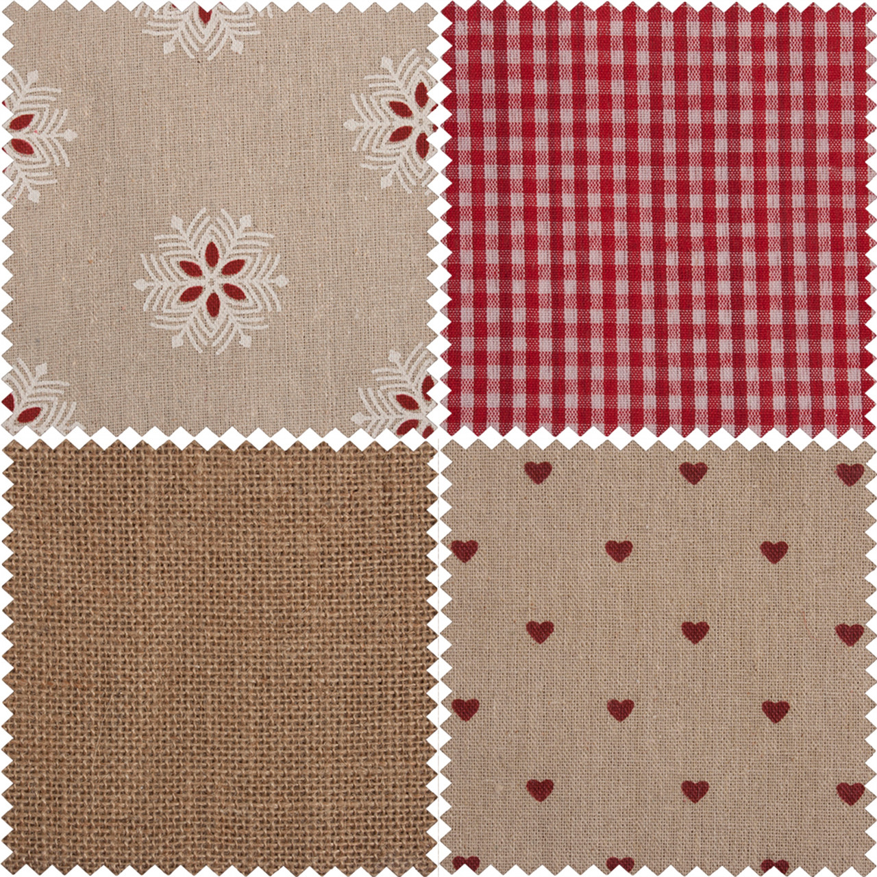 Fabric: Fat Quarters: Assorted: Red and Natural: Bundle of 4