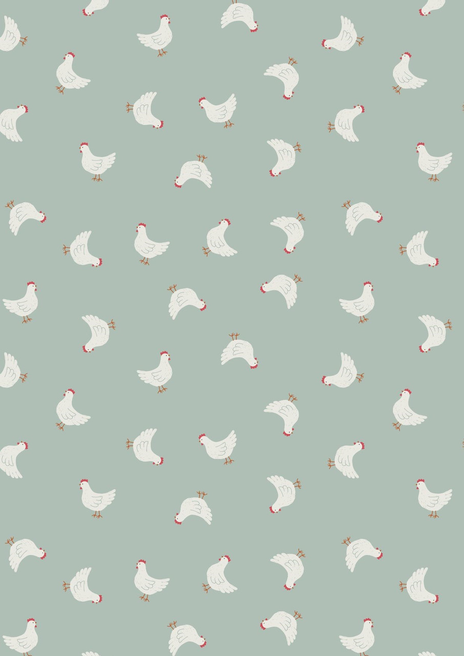 Country Life Reloved - Little hens on duck egg - By Lewis & Irene - 100% Cotton - 44/5" -112cm width ( Sold per half metre)