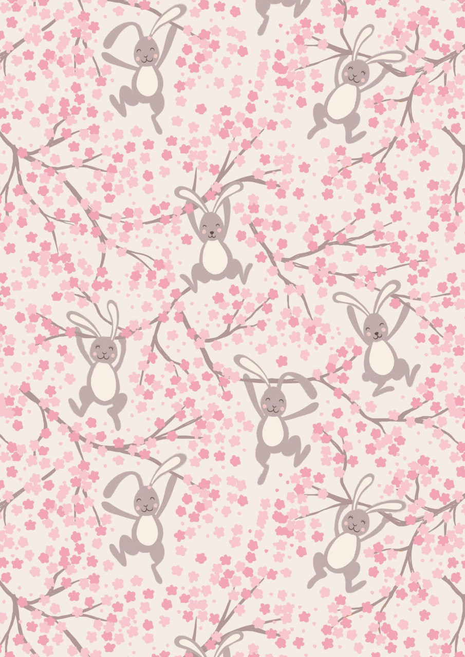 Swinging bunnies on cream  (A526.1) - - By Lewis & Irene - 100% Cotton - 44/5" -112cm width ( Sold per half metre)