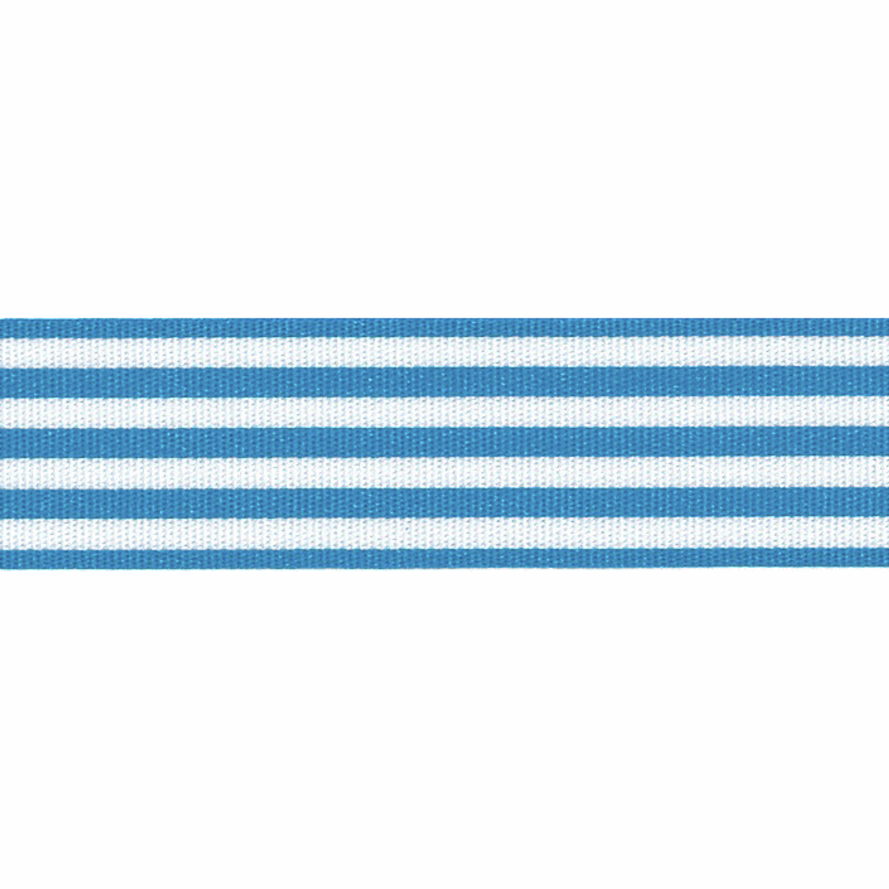 Peacock Blue & White Stripe Ribbon, 25mm wide, Sold Per Metre