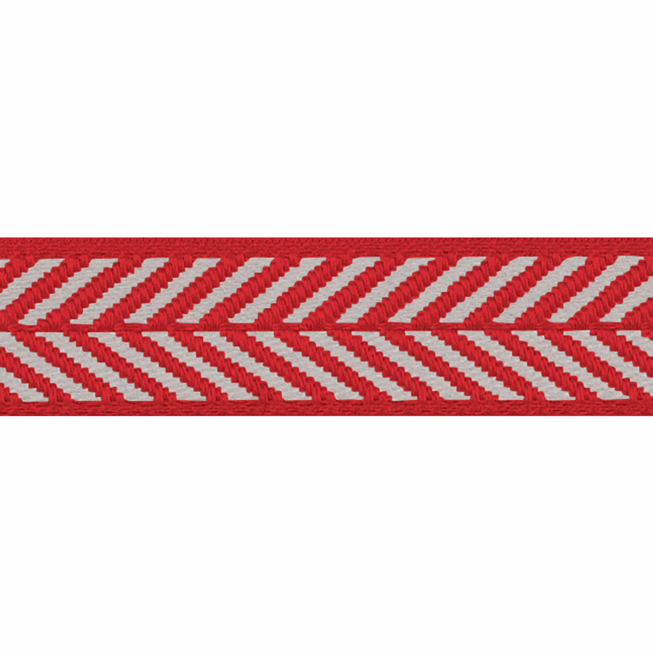 Red & White Herringbone Stripe Woven Ribbon, 16mm wide, Sold Per Metre