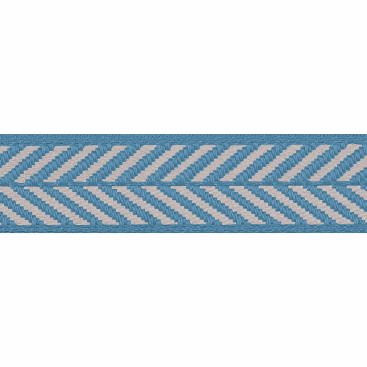 Sapphire Blue & White Herringbone Stripe Woven Ribbon, 10mm wide, Sold Per Metre