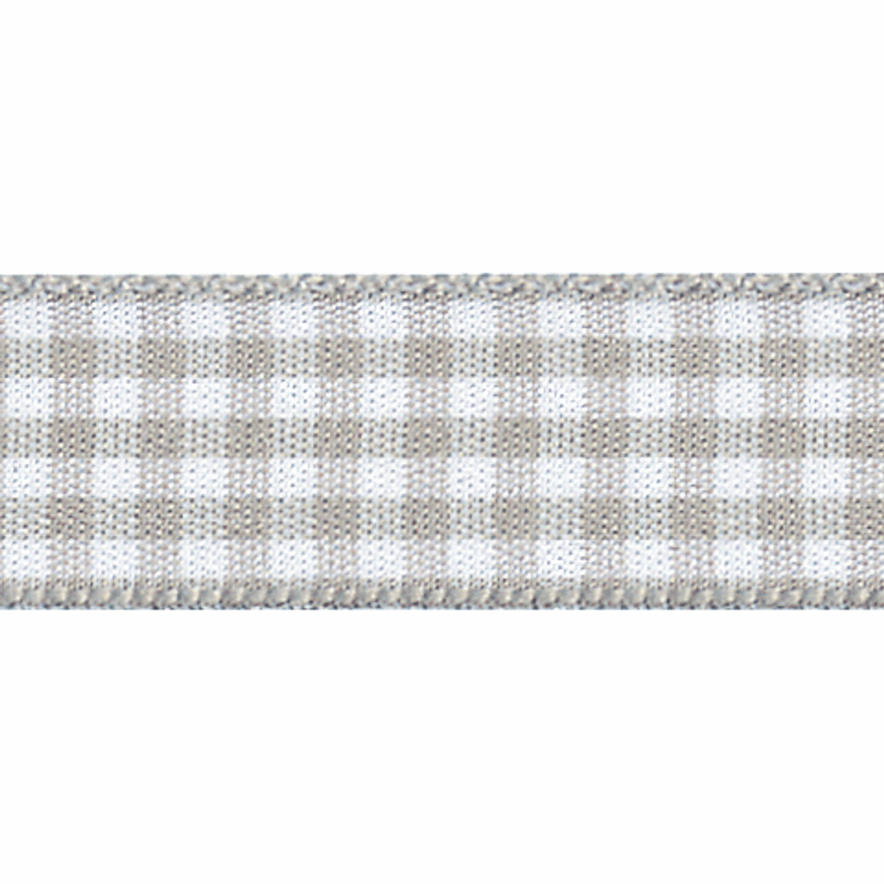 Steel Grey & White Gingham Ribbon, 15mm wide, Sold Per Metre