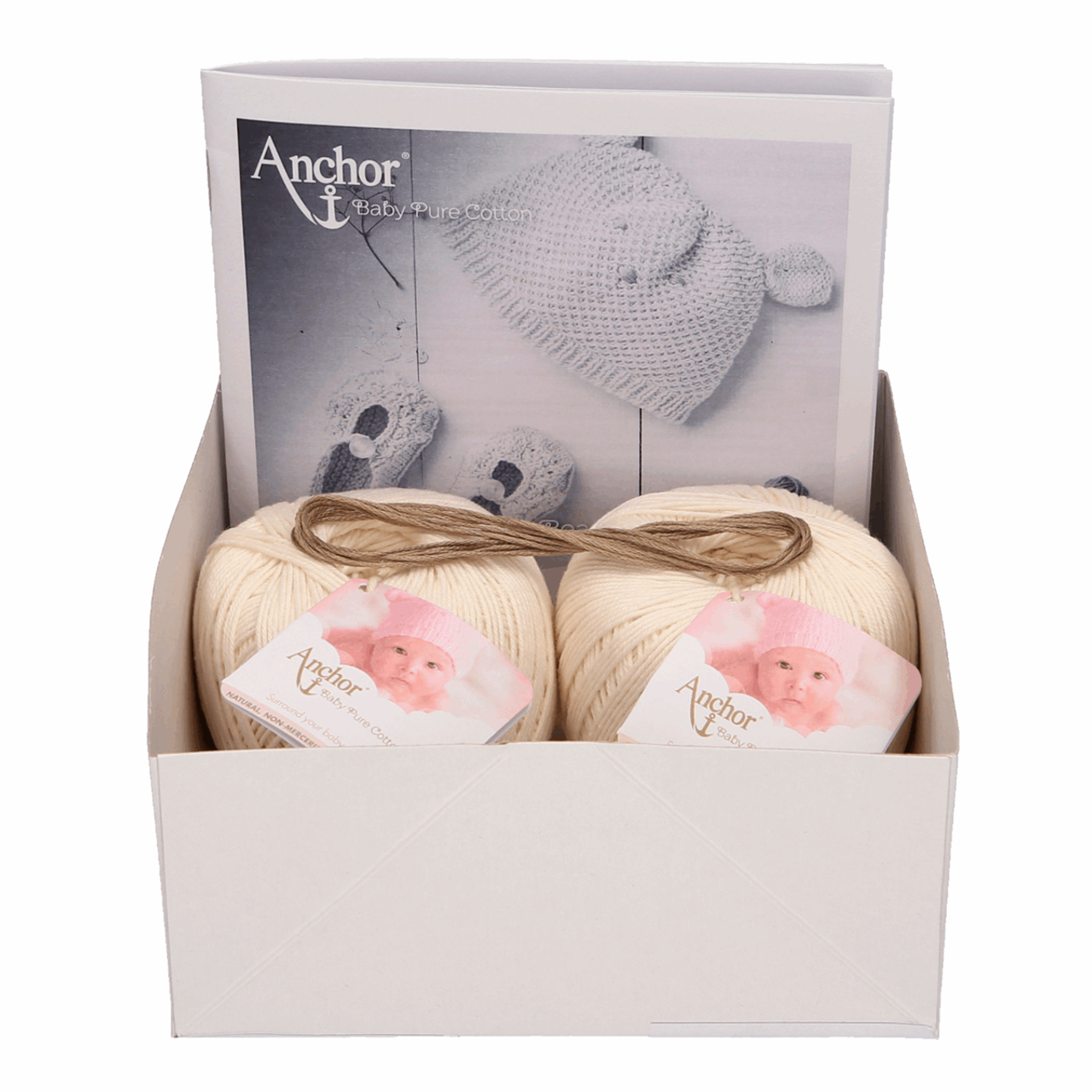 Beige Bear Beanie & Booties Baby Pure Cotton Knitting Kit