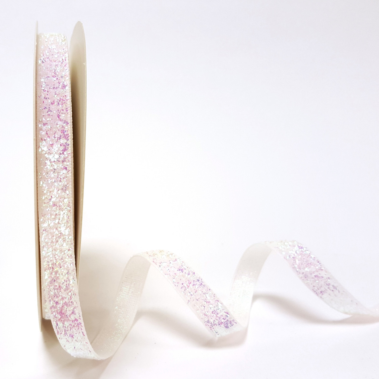 Iridescent White Metallic Velvet Ribbon, 10mm wide (Sold Per Metre)