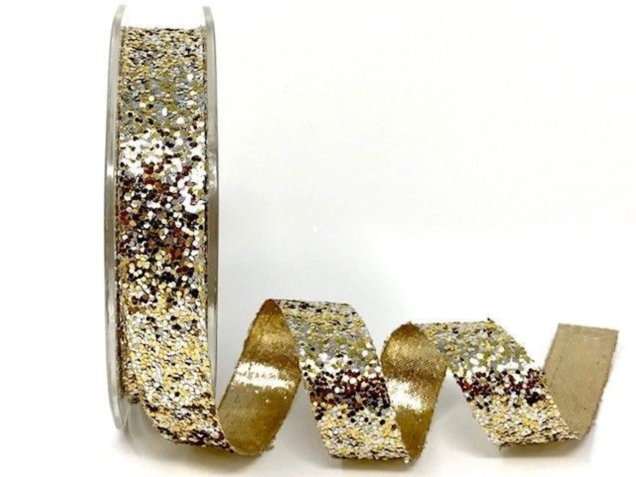 Gold & Silver Chunky Glitter Ribbon, 15mm wide (Sold Per Metre)