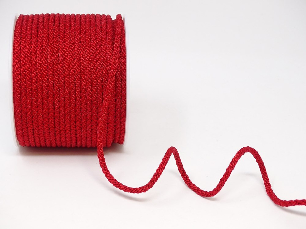 Red Woven Satin Lacing Cord, 4mm wide (Sold Per Metre)
