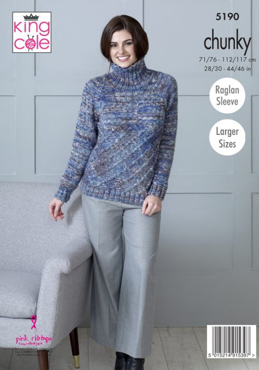 5190 Ladies & Teens Cardigan Shadow Chunky Chunky Knitting Pattern Size: 28/30" - 44/46"