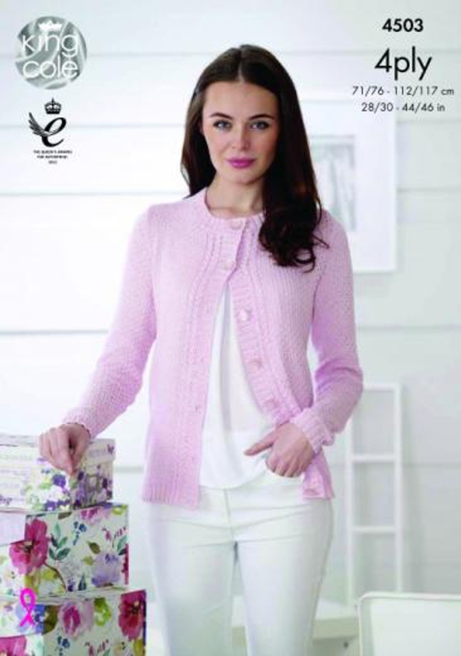 4503 Ladies & Teens Cardigan 4 Ply Knitting Pattern Size: 28/30" - 44/46"