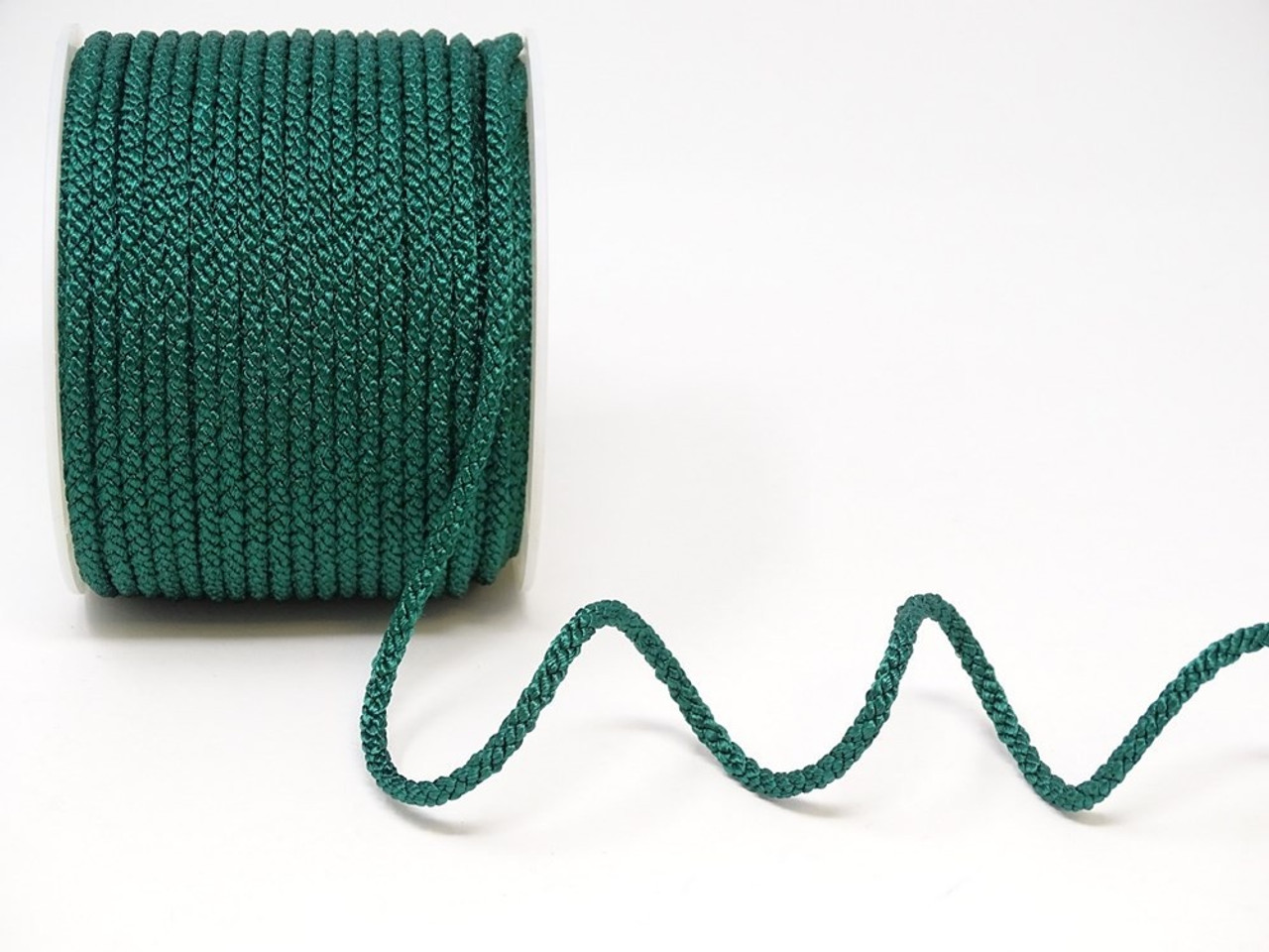 Dark Green Woven Satin Lacing Cord, 4mm wide (Sold Per Metre)