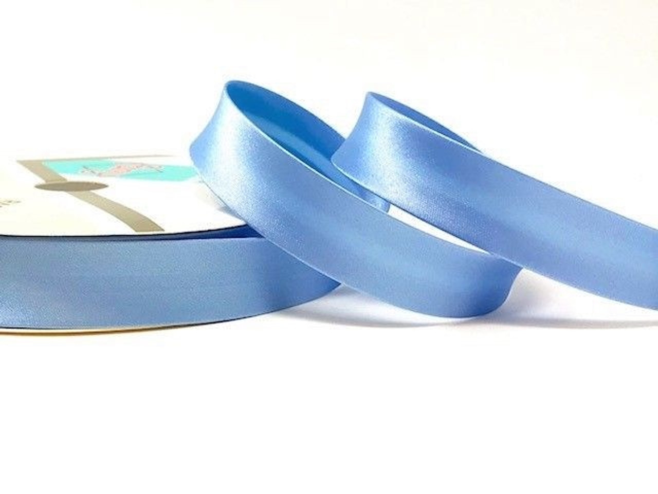 Powder Blue Satin Bias Binding, 18mm wide, Sold Per Metre