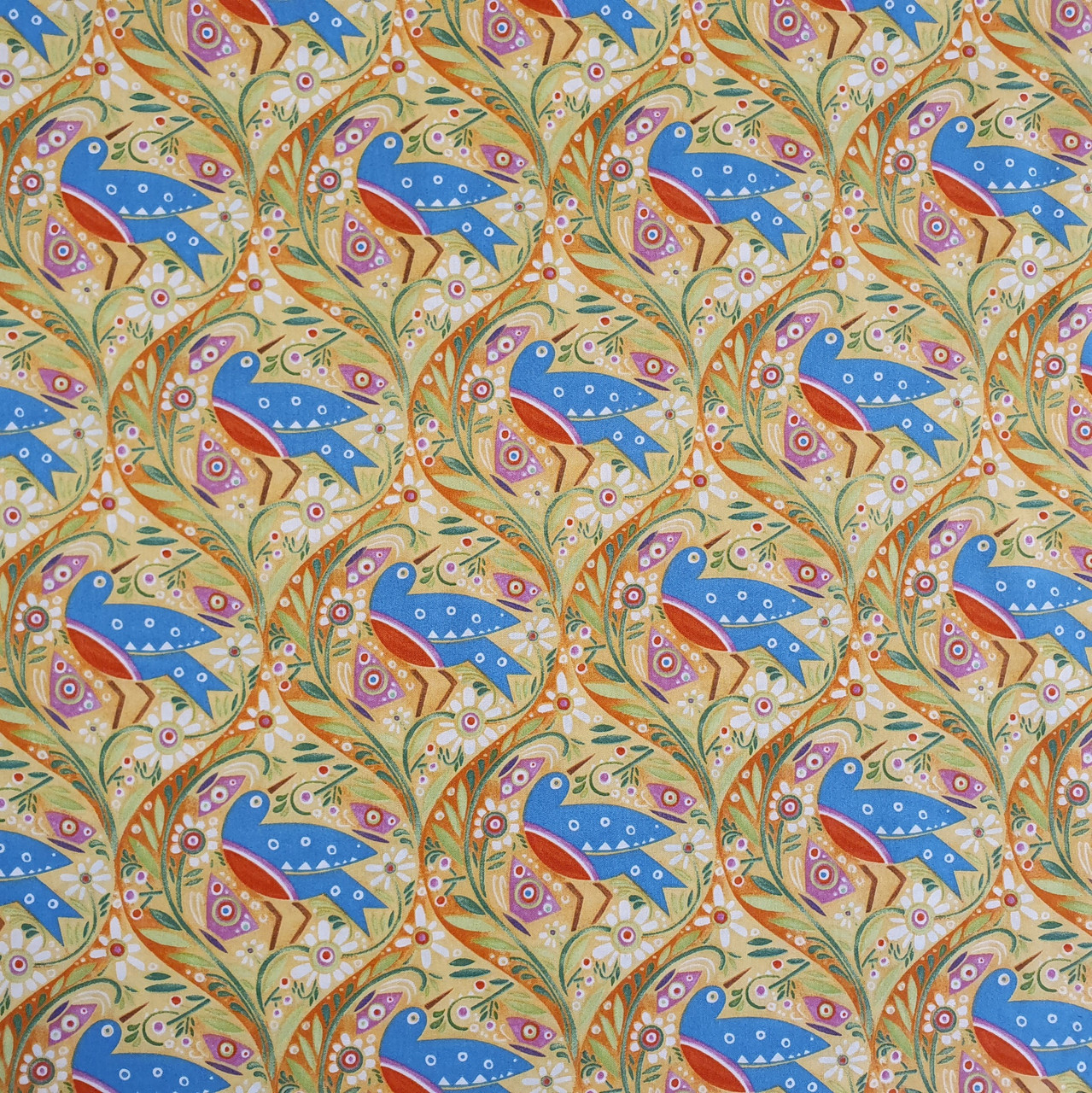 Funky "Chickadee" Multicolour Bird Print Cotton Fabric, 112cm/44in wide, Sold Per HALF Metre